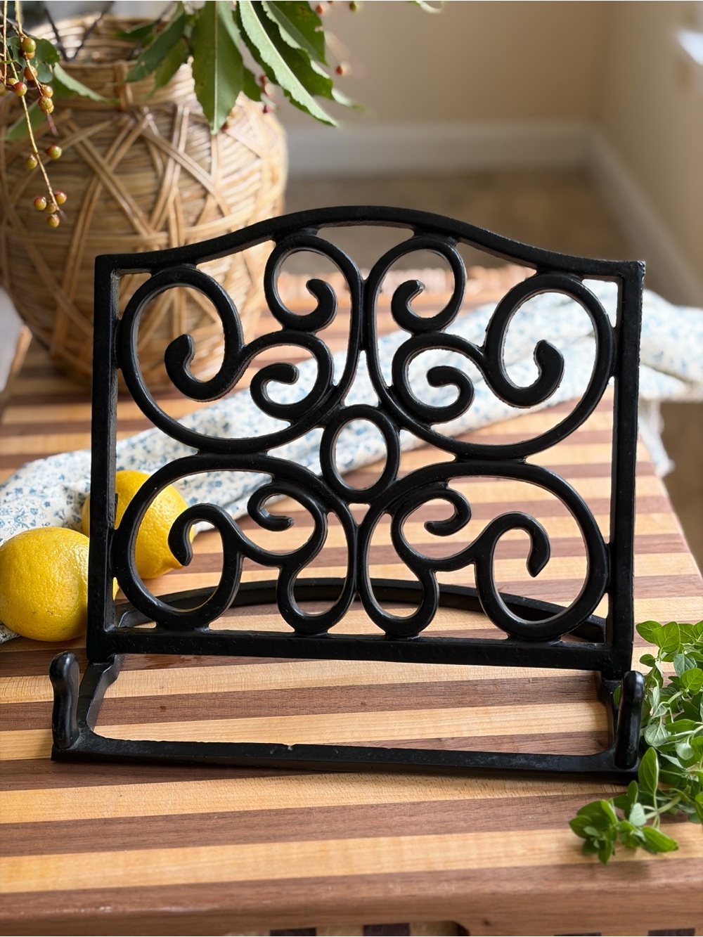 Black Scrollwork Cast Iron Cookbook Or Tablet Stand